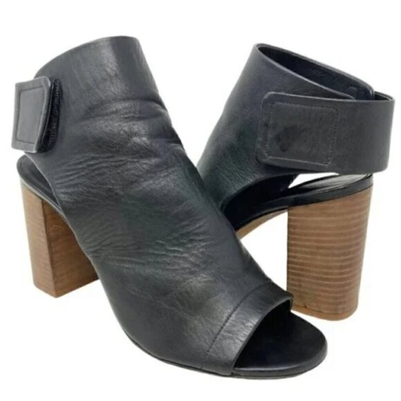 Vince Faye Black Leather Open Toe Cut Out Heel Ankle Booties - Size 8 EU 38 - Picture 2 of 9